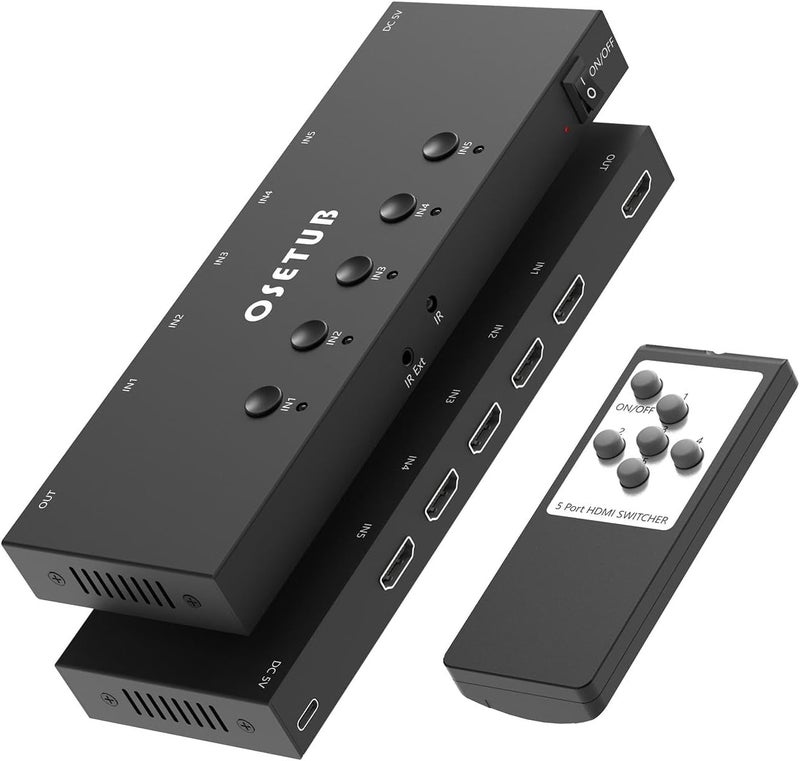 OseTub 4K@60Hz 5 in 1 Out HDMI Switch, 5 Port HDMI Switcher Selector Support HDR10 & HDCP 2.2 & Full 3D with IR Remote Control Compitable with Nintendo Switch,Xbox PS5/4,Fire Stick,Roku,Apple TV for Gaming - Image 1